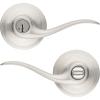 imageKwikset Tustin Entry Door Handle with Lock and Key Secure Keyed Reversible Lever Exterior For Front Entrance and Bedrooms Satin Nickel Pick Resistant Smartkey Rekey Security and Microban