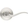 imageKwikset Tustin Entry Door Handle with Lock and Key Secure Keyed Reversible Lever Exterior For Front Entrance and Bedrooms Satin Nickel Pick Resistant Smartkey Rekey Security and Microban