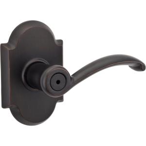 imageKwikset Austin Interior Privacy Door Handle with Lock Door Lever For Bathroom and Bedroom Venetian Bronze Reversible Keyless Turn Lock with Microban Protection