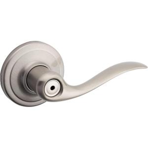 imageKwikset Tustin Interior Privacy Door Handle with Lock Door Lever For Bathroom and Bedroom Satin Nickel Reversible Keyless Turn Lock with Microban Protection