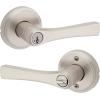imageKwikset Katella Interior Passage Door Handle Lever For Closet and Hallway Doors Reversible NonLocking Handle Lever Matte Black with Microban ProtectionSatin Nickel