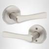 imageKwikset Katella Interior Passage Door Handle Lever For Closet and Hallway Doors Reversible NonLocking Handle Lever Matte Black with Microban ProtectionSatin Nickel