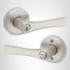 imageKwikset Katella Interior Passage Door Handle Lever For Closet and Hallway Doors Reversible NonLocking Handle Lever Matte Black with Microban ProtectionSatin Nickel