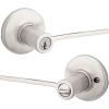imageKwikset Ladera Entry Door Handle with Lock and Key Secure Keyed Reversible Lever Exterior For Front Entrance and Bedrooms Satin Nickel Pick Resistant Smartkey Rekey Security and Microban