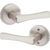 imageKwikset Katella Interior Passage Door Handle Lever For Closet and Hallway Doors Reversible NonLocking Handle Lever Matte Black with Microban ProtectionSatin Nickel