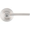 imageKwikset Ladera Entry Door Handle with Lock and Key Secure Keyed Reversible Lever Exterior For Front Entrance and Bedrooms Satin Nickel Pick Resistant Smartkey Rekey Security and Microban