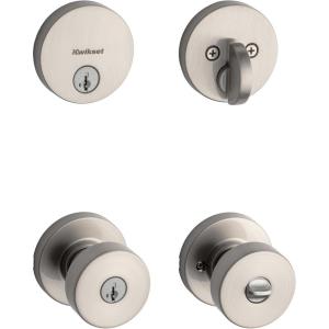 imageKwikset 991 Pismo Keyed Entry Knob and Single Cylinder Deadbolt Combo Pack Featuring SmartKey and Microban in Satin Nickel