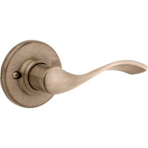 imageKwikset Balboa Dummy Door Handle Single Sided Lever for Closets French Double Doors and Pantry Venetian Bronze NonTurning Left Handed Interior PushPull Lever with Microban ProtectionAntique Brass