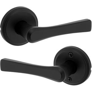 imageKwikset Katella Interior Passage Door Handle Lever For Closet and Hallway Doors Reversible NonLocking Handle Lever Matte Black with Microban ProtectionMatte Black