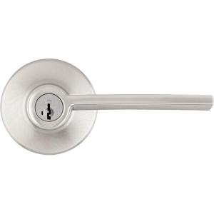 imageKwikset Ladera Entry Door Handle with Lock and Key Secure Keyed Reversible Lever Exterior For Front Entrance and Bedrooms Satin Nickel Pick Resistant Smartkey Rekey Security and Microban