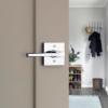 imageKwikset Lisbon Interior Privacy Door Handle with Lock Door Lever For Bathroom and Bedroom Polished Chrome Reversible Keyless Push Button Lock Door LeverPolished Chrome