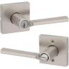 imageKwikset Lisbon Interior Privacy Door Handle with Lock Door Lever For Bathroom and Bedroom Polished Chrome Reversible Keyless Push Button Lock Door LeverSatin Nickel