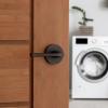 imageKwikset Lisbon Interior Privacy Door Handle with Lock Door Lever For Bathroom and Bedroom Polished Chrome Reversible Keyless Push Button Lock Door LeverVenetian Bronze