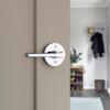 imageKwikset Lisbon Interior Privacy Door Handle with Lock Door Lever For Bathroom and Bedroom Polished Chrome Reversible Keyless Push Button Lock Door LeverPolished Chrome