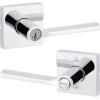 imageKwikset Lisbon Interior Privacy Door Handle with Lock Door Lever For Bathroom and Bedroom Polished Chrome Reversible Keyless Push Button Lock Door LeverPolished Chrome