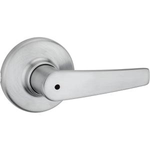 imageKwikset Delta Interior Privacy Door Handle with Lock Door Lever For Bathroom and Bedroom Satin Chrome Reversible Keyless Turn Lock