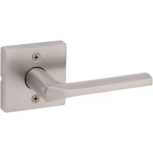 imageKwikset Lisbon Interior Privacy Door Handle with Lock Door Lever For Bathroom and Bedroom Polished Chrome Reversible Keyless Push Button Lock Door LeverSatin Nickel