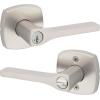 imageKwikset Tripoli Lever Interior Privacy Door Handle with Lock Door Lever For Bathroom and Bedroom Polished Chrome Reversible Keyless Turn LockSatin Nickel