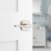 imageKwikset Tripoli Lever Interior Privacy Door Handle with Lock Door Lever For Bathroom and Bedroom Polished Chrome Reversible Keyless Turn LockSatin Nickel