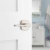 imageKwikset Tripoli Lever Interior Privacy Door Handle with Lock Door Lever For Bathroom and Bedroom Polished Chrome Reversible Keyless Turn LockSatin Nickel