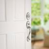 imageKwikset Shelburne Front Door Lock Handle and Single Cylinder Deadbolt Set Entry Handleset with Sedona Interior Reversible Lever Secure Locking Deadbolt Satin Nickel with Microban Protection