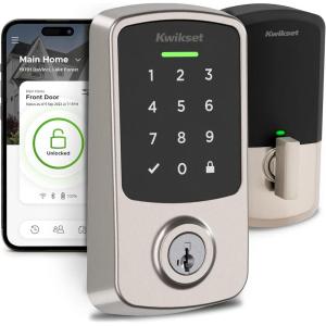 imageKwikset Aura Reach Smart Lock Matter and Bluetooth Enabled Keyless Entry Door Lock Deadbolt Proximity Wakeup Geofence AutoUnlock Satin NickelSatin Nickel