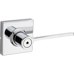 imageKwikset Ladera Door Lever Privacy Lock Handle for Bedroom and Bathroom Square Rose in Polished Chrome