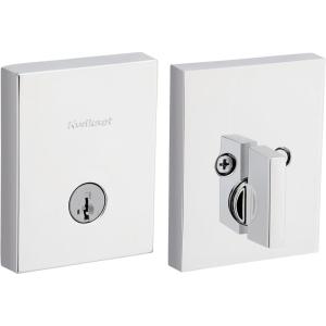 imageKwikset San Clemente Deadbolt Lock Polished Chrome Rectangle Exterior Keyed Front Entry Door Pick Resistant SmartKey Rekey Security Single Cylinder Dead BoltPolished Chrome