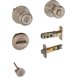 imageKwikset 690T 15 K6 CP Tylo Entry Knob and Single Cylinder Deadbolt Combo Pack Satin Nickel