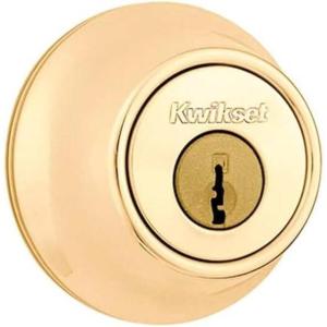 imageKwikset 96650494 Security Double Cylinder Deadbolt Polished Brass 1Inch Diameter Round Adjustable Latch Key Lock