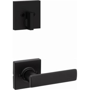 imageKwikset 971BRNLSQT514 Single Cylinder Interior Breton Lever Trim with Square Rose Matte Black Finish