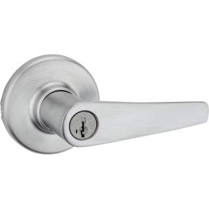 imageKwikset Delta Entry Door Handle with Lock and Key Secure Keyed Reversible Lever Exterior Doorlock Doorknob For Front Entrance and Bedrooms in Satin Chrome
