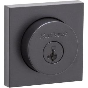 imageKwikset Halifax Square Rose Single Cylinder Deadbolt SmartKey with 6AL Latch and Square Corner Round Corner Strikes  Matte Black