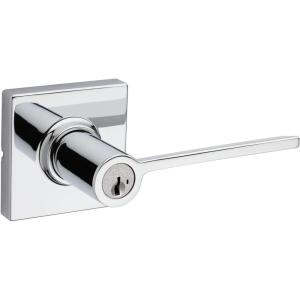 imageKwikset Ladera Entry Door Handle with Lock and Key Secure Keyed Reversible Lever Exterior Doorlock For Front Entrance and Bedrooms Polished Chrome Pick Resistant Smartkey Rekey Security
