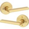 imageKwikset 730HFLRDT15 Halifax Lever with Round Rose Privacy Door Lock with 6AL Latch and RCS Strike Satin Nickel Finish