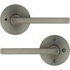 imageKwikset 730HFLRDT15 Halifax Lever with Round Rose Privacy Door Lock with 6AL Latch and RCS Strike Satin Nickel Finish