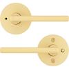 imageKwikset 730HFLRDT15 Halifax Lever with Round Rose Privacy Door Lock with 6AL Latch and RCS Strike Satin Nickel Finish