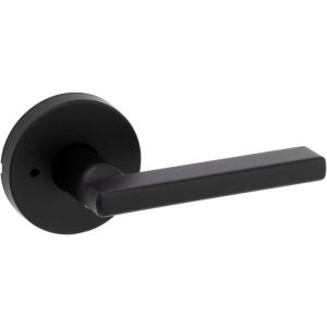 imageKwikset 730HFLRDT514 Halifax Lever with Round Rose Privacy Door Lock with 6AL Latch and RCS Strike Iron Black Finish
