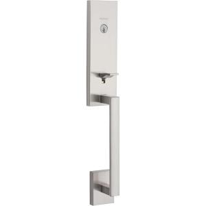 imageKwikset 818VNHLIP15S Single Cylinder Vancouver Exterior Handleset with SmartKey with RCAL Latch and RCS Strike Satin Nickel Finish