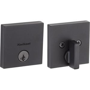 imageKwikset 92580008 258 Downtown Low Profile Slim Square Modern Contemporary Single Cylinder Deadbolt Door Lock featuring SmartKey Security in Iron BlackIron Black