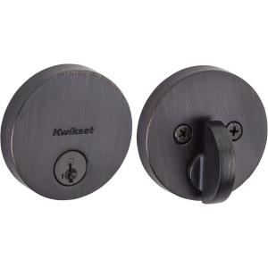 imageKwikset 92580008 258 Downtown Low Profile Slim Square Modern Contemporary Single Cylinder Deadbolt Door Lock featuring SmartKey Security in Iron BlackVenetian Bronze