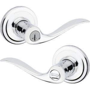 imageKwikset 97402572 Tustin Keyed Entry Lever for Garage or Office Door Handle Featuring SmartKey Security with a Traditional Design Entry Lever Polished ChromeKeyed Entry