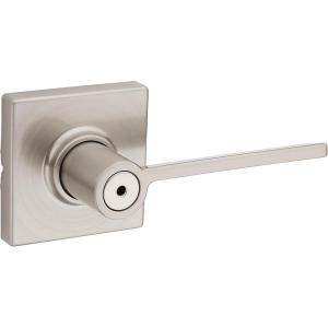 imageKwikset Ladera Door Lever Privacy Lock Handle for Bedroom and Bathroom Square Rose in Satin Nickel
