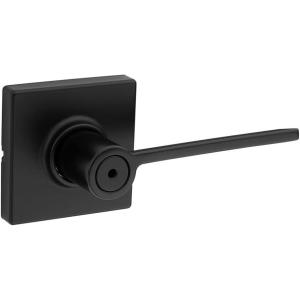 imageKwikset Ladera Interior Privacy Door Handle with Lock Door Lever For Bathroom and Bedroom Matte Black Reversible Keyless Turn Lock