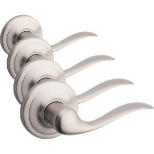 imageKwikset Tustin Interior Privacy Door Handle with Lock Door Lever For Bathroom and Bedroom Venetian Bronze Reversible Keyless Turn Lock with Microban ProtectionSatin Nickel