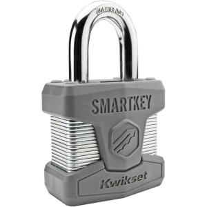 imageKwikset 026SMTSTD SHKL PDL Stanley SmartKey Padlock Standard Shackle 50mm Satin ChromeStandard Retail Packaging