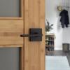 imageKwikset Halifax Vacant Occupied Bathroom Door Handle Lock Privacy Door Lever with Indicator Matte BlackMatte Black