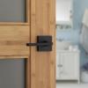 imageKwikset Halifax Vacant Occupied Bathroom Door Handle Lock Privacy Door Lever with Indicator Matte BlackMatte Black