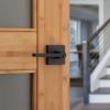 imageKwikset Halifax Vacant Occupied Bathroom Door Handle Lock Privacy Door Lever with Indicator Matte BlackMatte Black