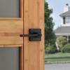 imageKwikset Halifax Vacant Occupied Bathroom Door Handle Lock Privacy Door Lever with Indicator Matte BlackMatte Black